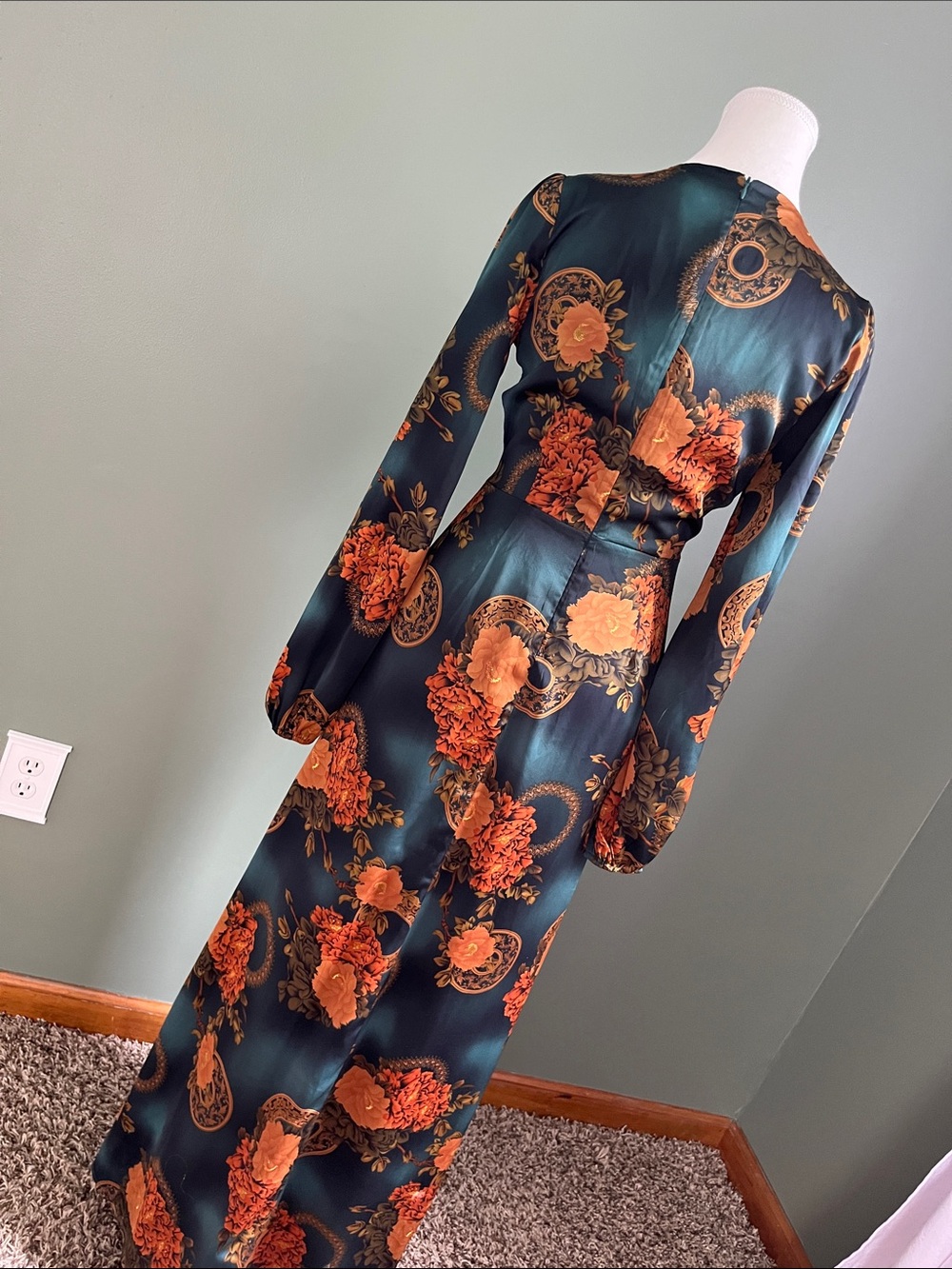 12th Tribe Teal Maxi Dress with Orange Floral Print - Picture 4 of 6